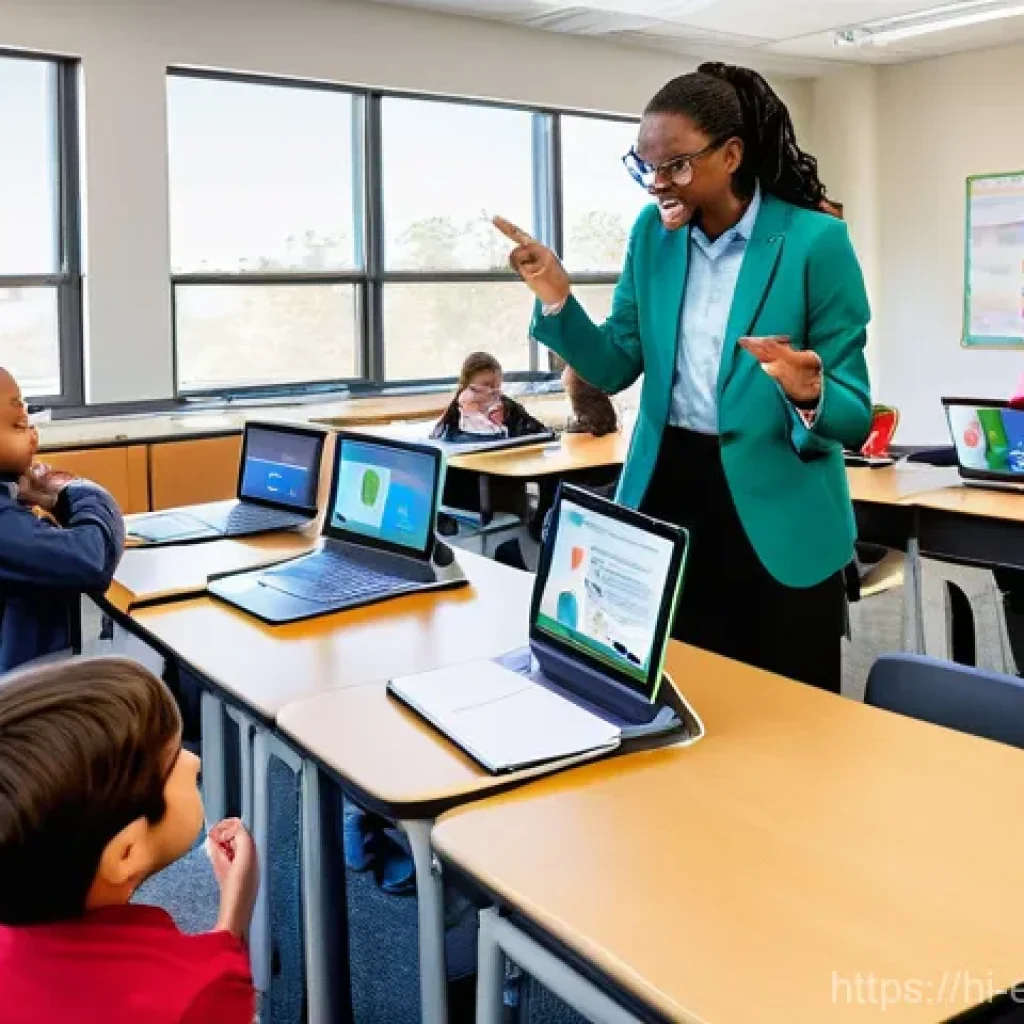 교육공학과 교수법 트레이닝 - **Prompt 1: "The Dynamic Digital Classroom"**
    A vibrant and modern classroom scene filled with d...