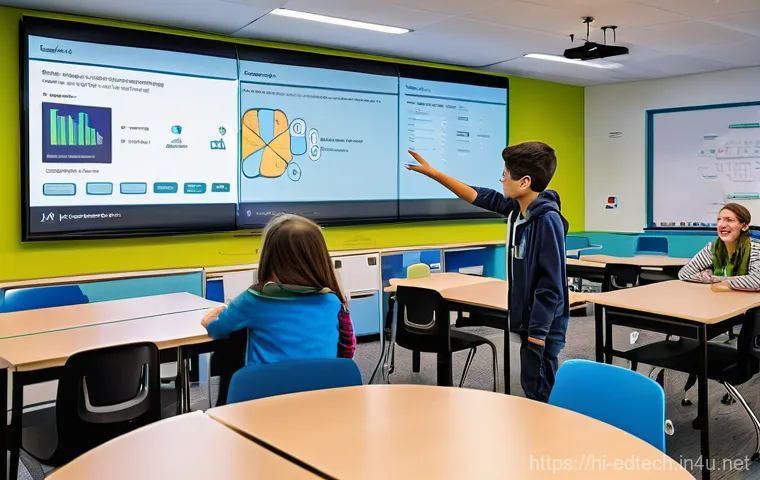 교육공학과 교수법 트레이닝 - **Prompt 2: "Teacher as a Modern Guide"**
    A warm and inviting classroom setting, showcasing a di...