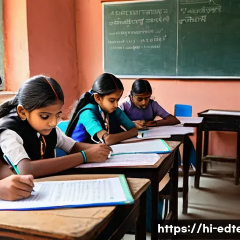 교육공학과 디지털 리터러시 - A vibrant classroom scene blending traditional and modern education methods in an Indian setting, fe...