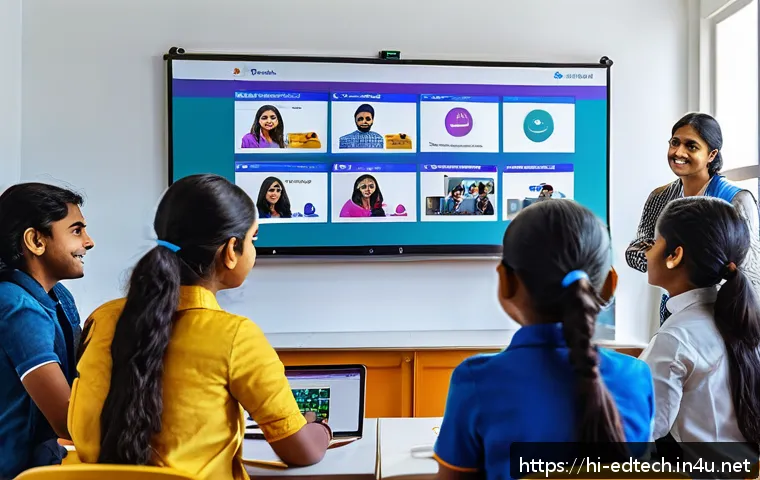 교육공학과 Microsoft Teams 교육 - A vibrant digital classroom scene featuring an Indian teacher conducting an interactive Microsoft Te...