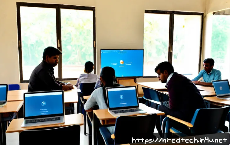 Home 17 교육공학과 학습관리시스템 LMS - Photorealistic modern educational technology classroom in India, an Indian university instructor gui...
